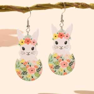 Floral Easter Bunny in Egg Earrings